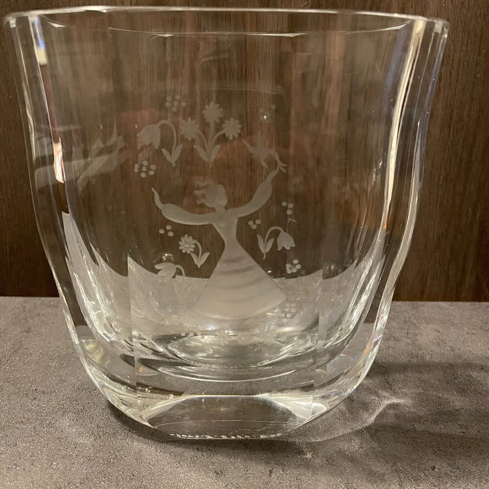 Orrefors Crystal Oval Vase Edvin Ohrstrom Arthur Roos Girl Dancing Signed 6